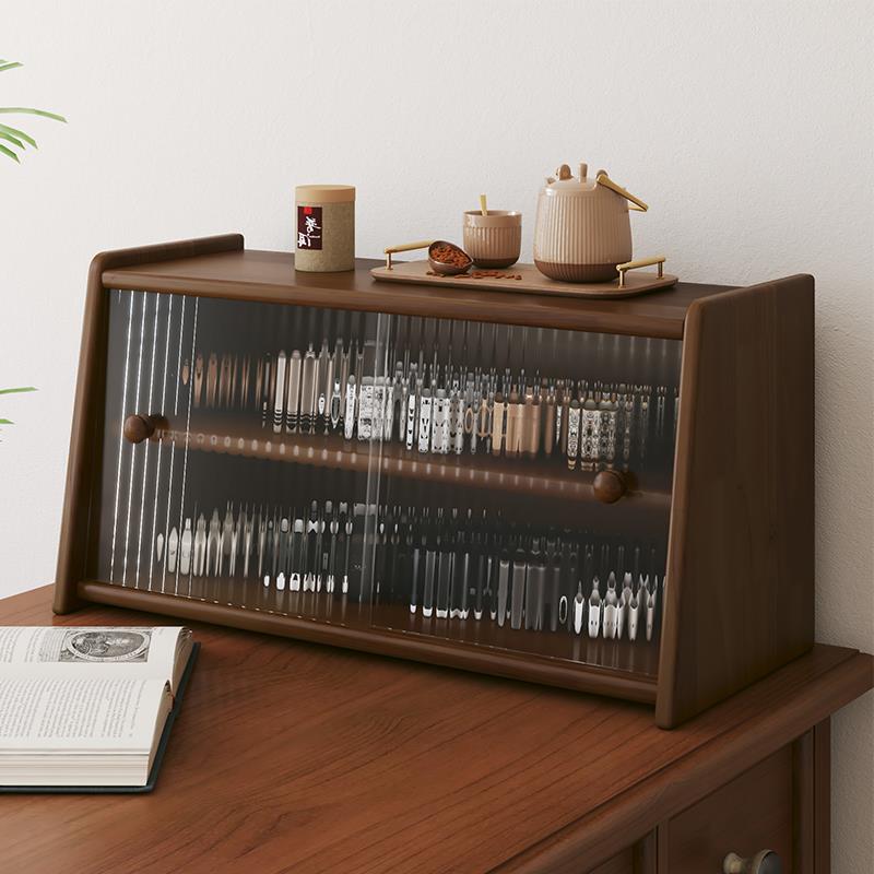 实木茶杯茶具收纳柜餐桌台面杯子收纳置物架桌面防尘水杯咖啡杯架