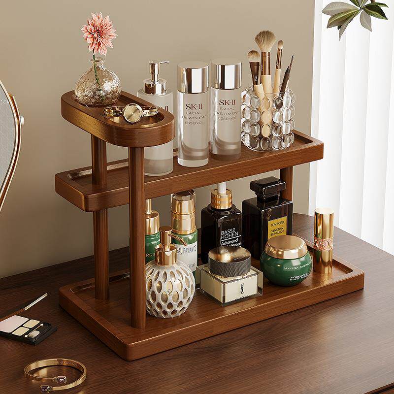 实木置物架桌面原木风化妆品多层收纳架护肤品香水口红首饰放置台