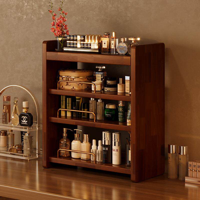 化妆品收纳盒实木桌面高级感梳妆台置物架护肤品香水首饰品收纳柜
