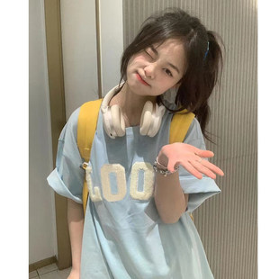 纯棉小众设计感chic港味上衣 t恤女夏季 潮牌美式 覆古刺绣正肩短袖