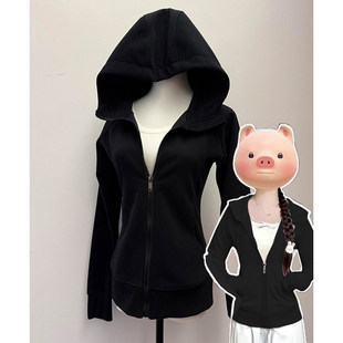 穿搭 收腰鱼骨瑜伽服巨好看上衣紧身早秋秋季 黑色修身 卫衣外套女款