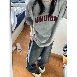 潮牌初中高中大学生宽松半袖 t恤女大童夏季 纯棉上衣 覆古短袖 美式