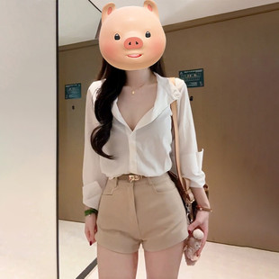 衬衫 小众法式 女2025夏季 显瘦防晒衬衫 上衣 新款 纯欲风白色V领长袖