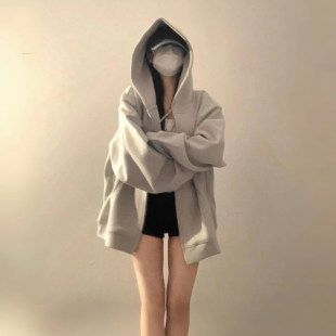 衫 美式 外套chic慵懒开 女春秋oversize薄款 上 覆古高街连帽运动衫