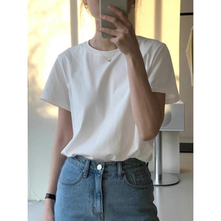 上衣 女简约风叠穿内搭宽松基础款 纯棉白色T恤2025夏季 正肩短袖