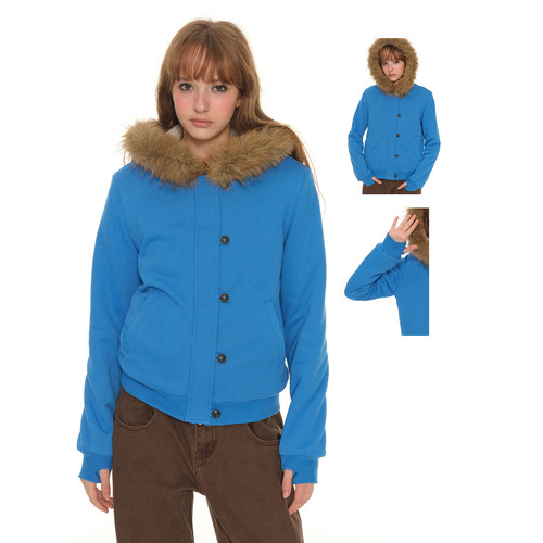 UNRETRO大毛领短款加绒外套女