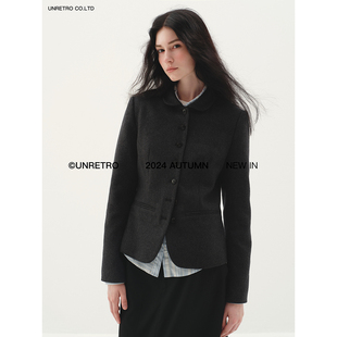 修身 UNRETRO羊毛混纺 外套女秋冬款 娃娃领西装 收腰西服上衣 短款