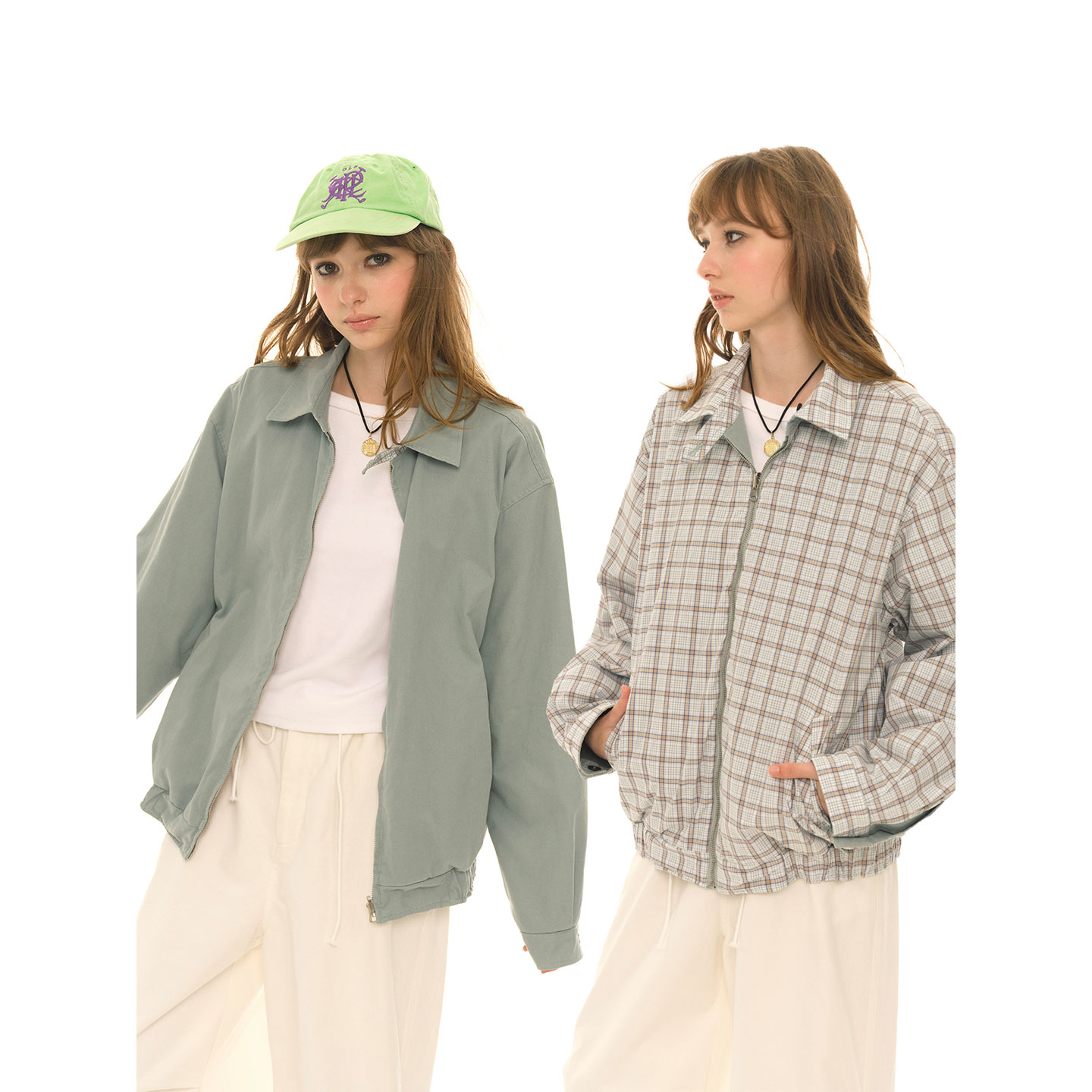 UNRETRO【双面穿】复古宽松大版哈灵顿夹克女小个子开衫格纹外套