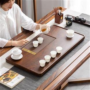 实木茶盘家用小型茶台排水式 茶海办公室功夫泡茶具套装 黑檀电木款