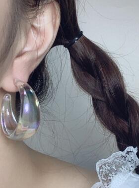 甜糖 亚克力变幻炫彩港风chic时尚弄潮儿耳钉冷淡风i人耳钉耳饰女