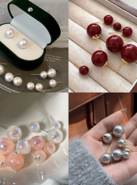 韩代fever同款珍珠耳钉女银针施家高级感轻奢耳夹大复古耳环耳饰