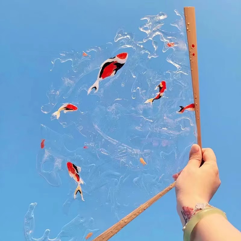 中国风锦鲤水扇子手工diy全套材料包UV胶水晶滴胶创意古风装饰品