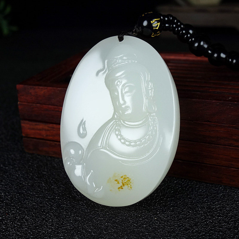 羊脂玉挂件保平安观音吊坠
