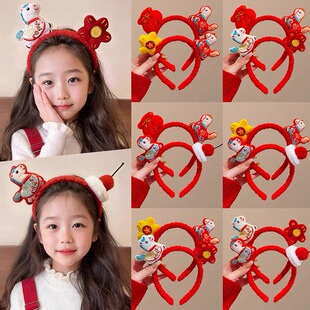 生肖马年红色发箍女可爱儿童新年氛围感毛绒头箍喜庆醒狮发卡头饰
