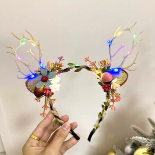 圣诞节发箍发卡成人儿童可爱头箍发光带灯大鹿角头饰拍照圣诞装饰