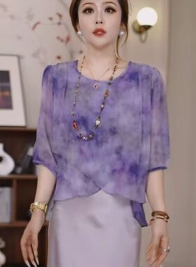 女士夏季休闲显瘦雪纺衫纯色小衫