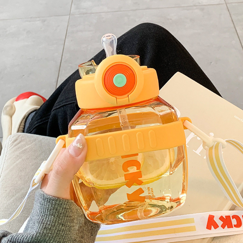 创意塑料杯方形ins高颜值学生可爱吸管杯便携户外简约款儿童杯子