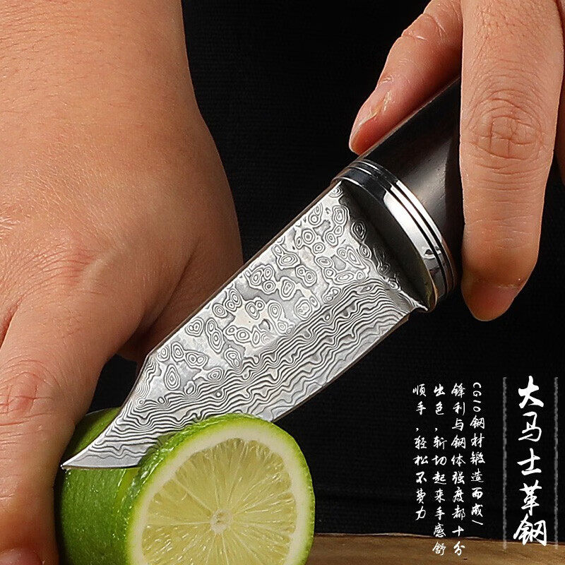 水果刀小刀防身刀具大马士革钢瓜果刀锋利精致小刀便携野外求生刀