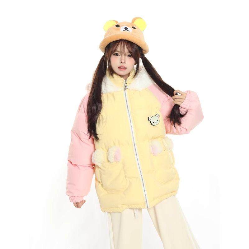 学院风可爱小熊原创轻松熊棉服外套女软萌少女拼色设计感连帽棉衣,女装/女士精品,棉衣/棉服,淘宝优惠券,粉丝福利购,淘宝优惠卷