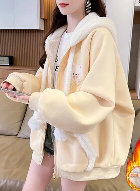可爱少女羊羔毛加绒加厚棉服外套