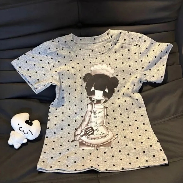 现货日系亚文化宅系可爱波点T恤