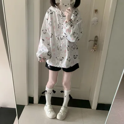短款连帽防晒服女卡通小狗印花2025夏季宽松防晒衣透气学生外套女