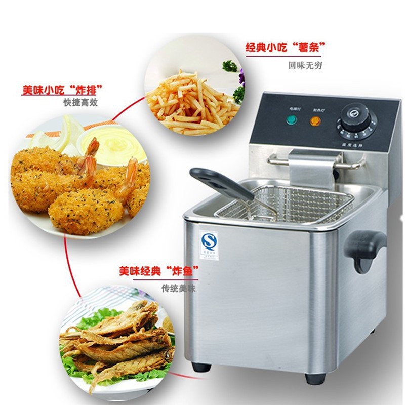 粤顺油炸锅YF-4L6L11L加厚不锈钢单缸双缸油炸炉商用大容量电炸炉