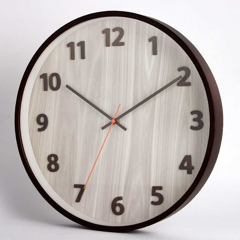 极客库14英寸石英钟新中式卧室低噪挂钟复古客厅挂表中国风圆形表