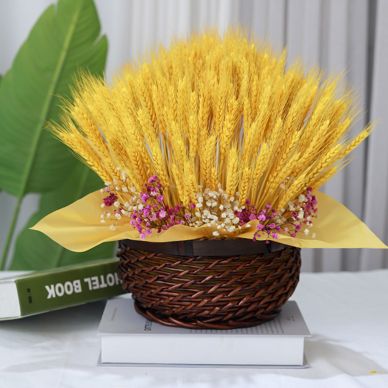 天然金色麦穗干花花束开业大麦客厅田园装饰摆件礼盒插花花蓝篮子