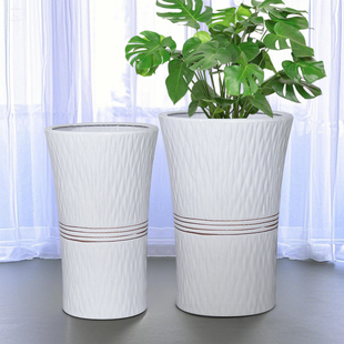 北欧风陶瓷大花盆大口径特大号室内公司落地天堂鸟白瓷花盆