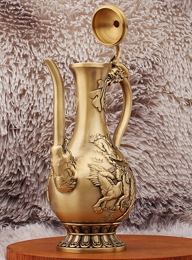 黄铜八骏马酒壶复古酒具金属酒壶中式高端宴会送礼铜器家居摆件