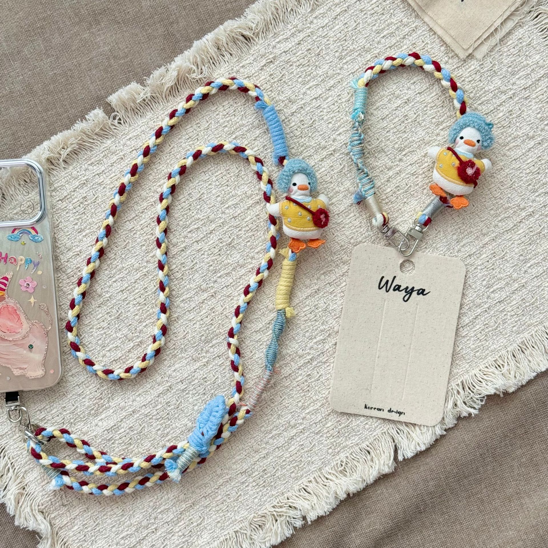 手工编织加油鸭手机挂绳钥匙扣