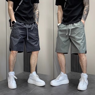 男宽松四五分运动休闲沙滩裤 黑色短裤 子男士 时尚 夏季 透气中裤 新款
