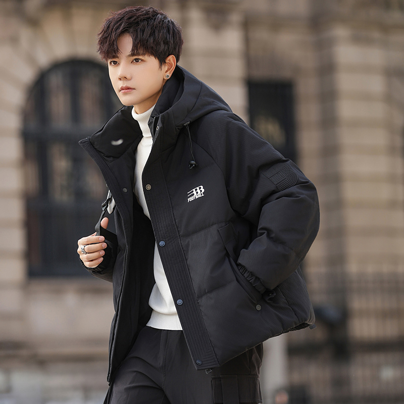 爆款连帽羽绒服男士冬季2025新款加厚保暖潮牌短款面包服羽绒外套