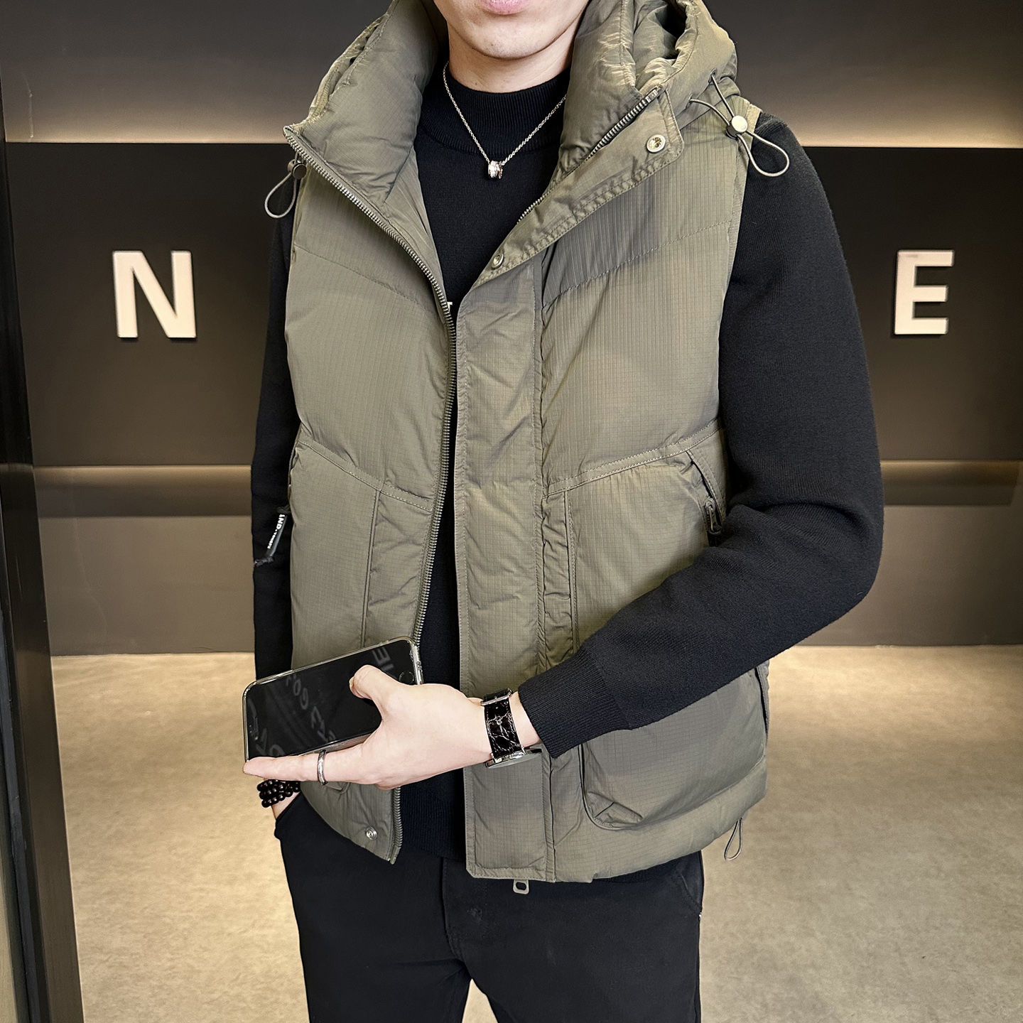 连帽保暖羽绒马甲男冬季