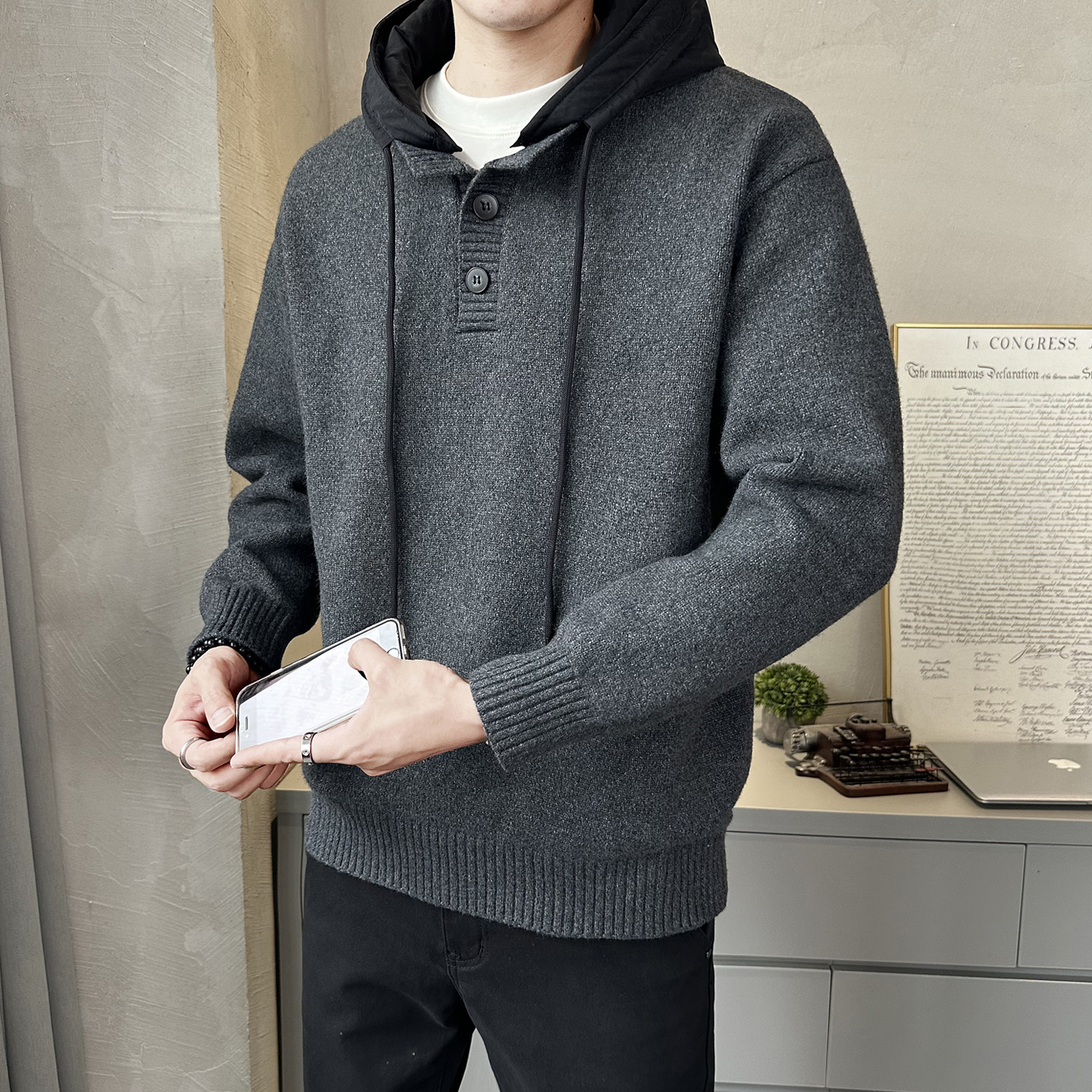 套头连帽毛衣男士2025新款秋冬宽松慵懒风针织打底衫毛线衣外套男