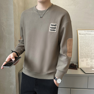 条纹卫衣男春秋款新款2025高级感修身短款圆领长袖卫衣外套男潮流