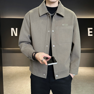 痞帅呢子夹克男秋冬款2025新款高级感潮流呢料高端翻领毛呢外套男