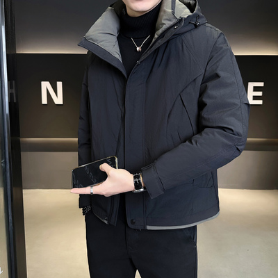 冲锋衣羽绒服男冬季加厚连帽短款防寒保暖工装潮牌夹克式男士外套