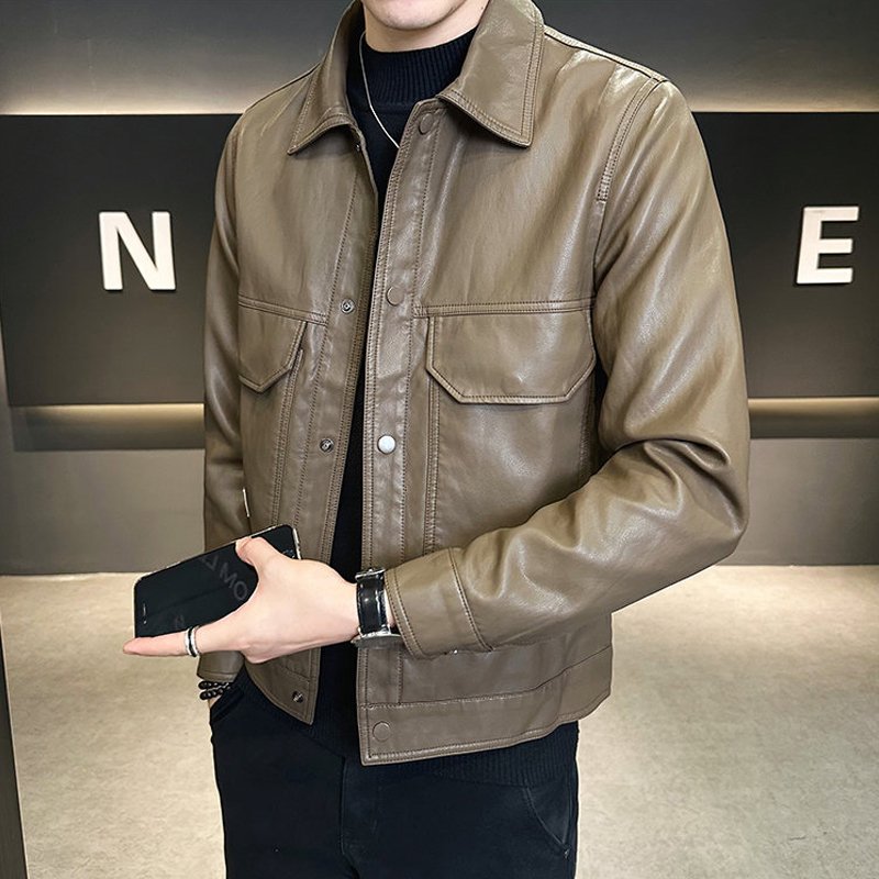 翻领修身时尚潮流皮衣外套