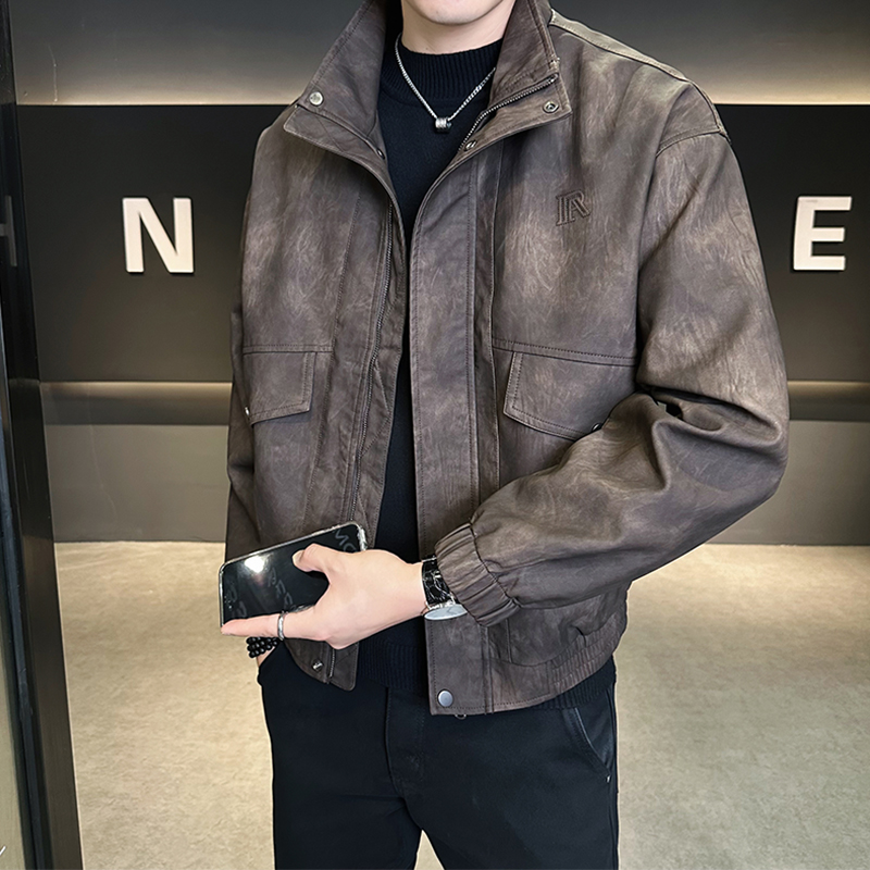 皮衣男2025春秋款潮流高级感痞帅韩版立领复古美式机车PU外套男潮