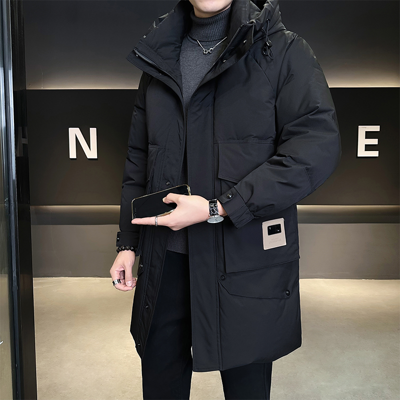 爆款工装风连帽中长款羽绒服男冬季2025新款加厚保暖羽绒防寒外套