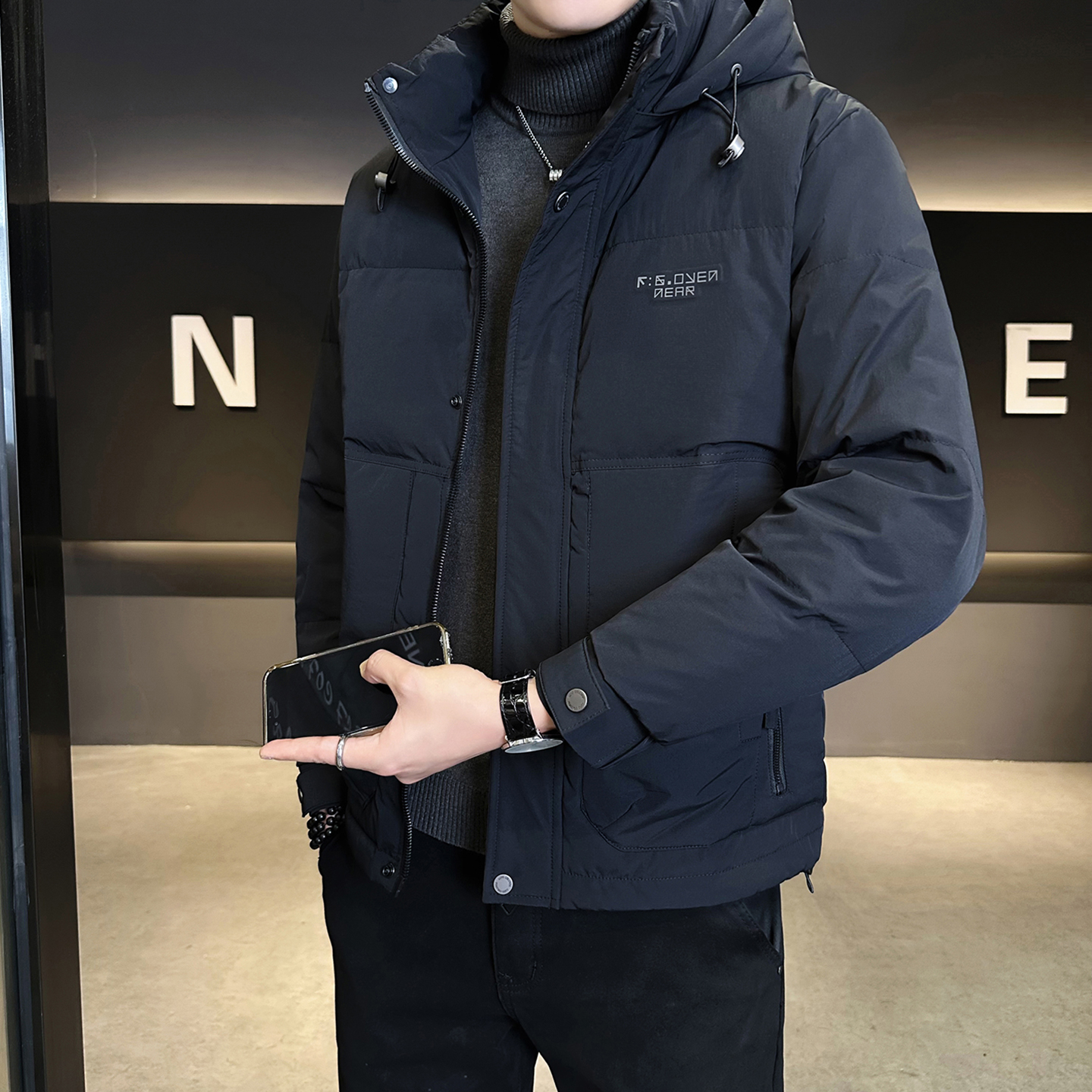 轻薄羽绒服男冬季2025新款可脱卸连帽潮牌痞帅加厚保暖防寒服外套