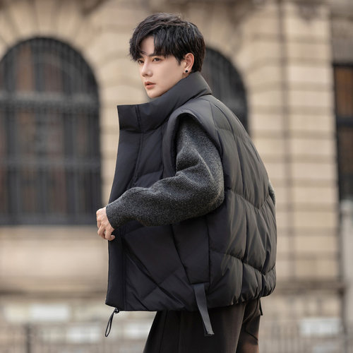 立领男士羽绒服马甲背心冬季新款2025潮牌青少年学生加厚保暖外套