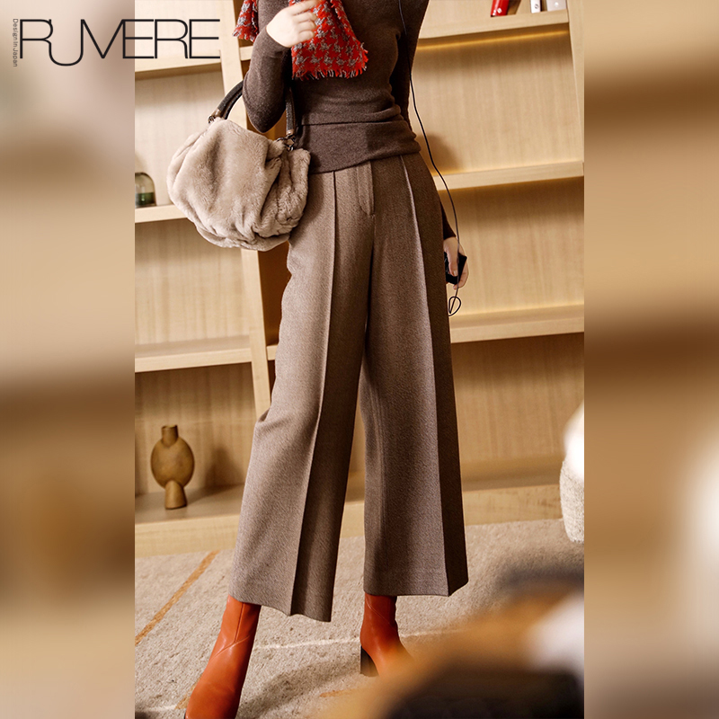 戎美【KZ0905323】硬核通勤~高阶羊毛波纹肌理 立体褶裥阔腿裤