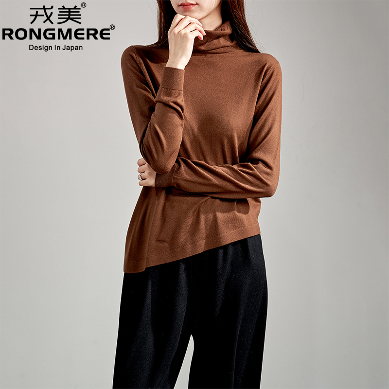 戎美【ZZ1111941】蓝山黑咖灰羊毛衫 可机洗羊毛堆堆高领针织衫