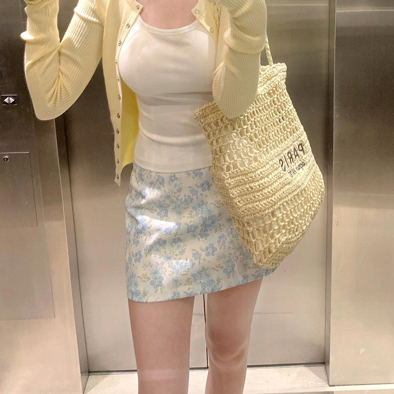 蓝色碎花半身裙女2026新款夏季高腰显瘦韩版a字短裙小个子包臀裙