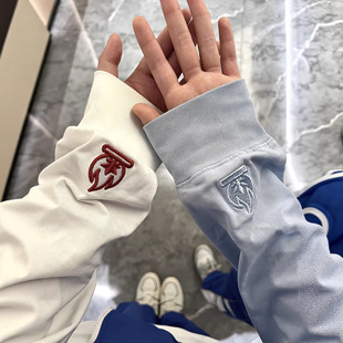 白色小火苗刺绣卫衣男女款秋季高级感美式长袖t恤情侣内搭打底衫