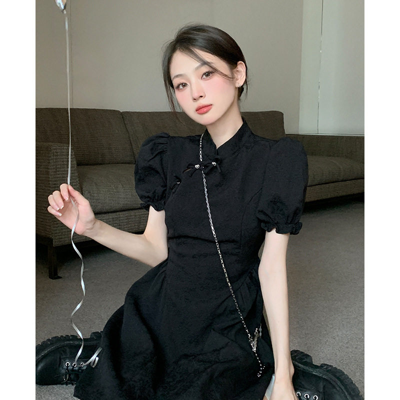 夏装新中式改良短款旗袍裙女复古2026新款时尚高腰立领短袖连衣裙