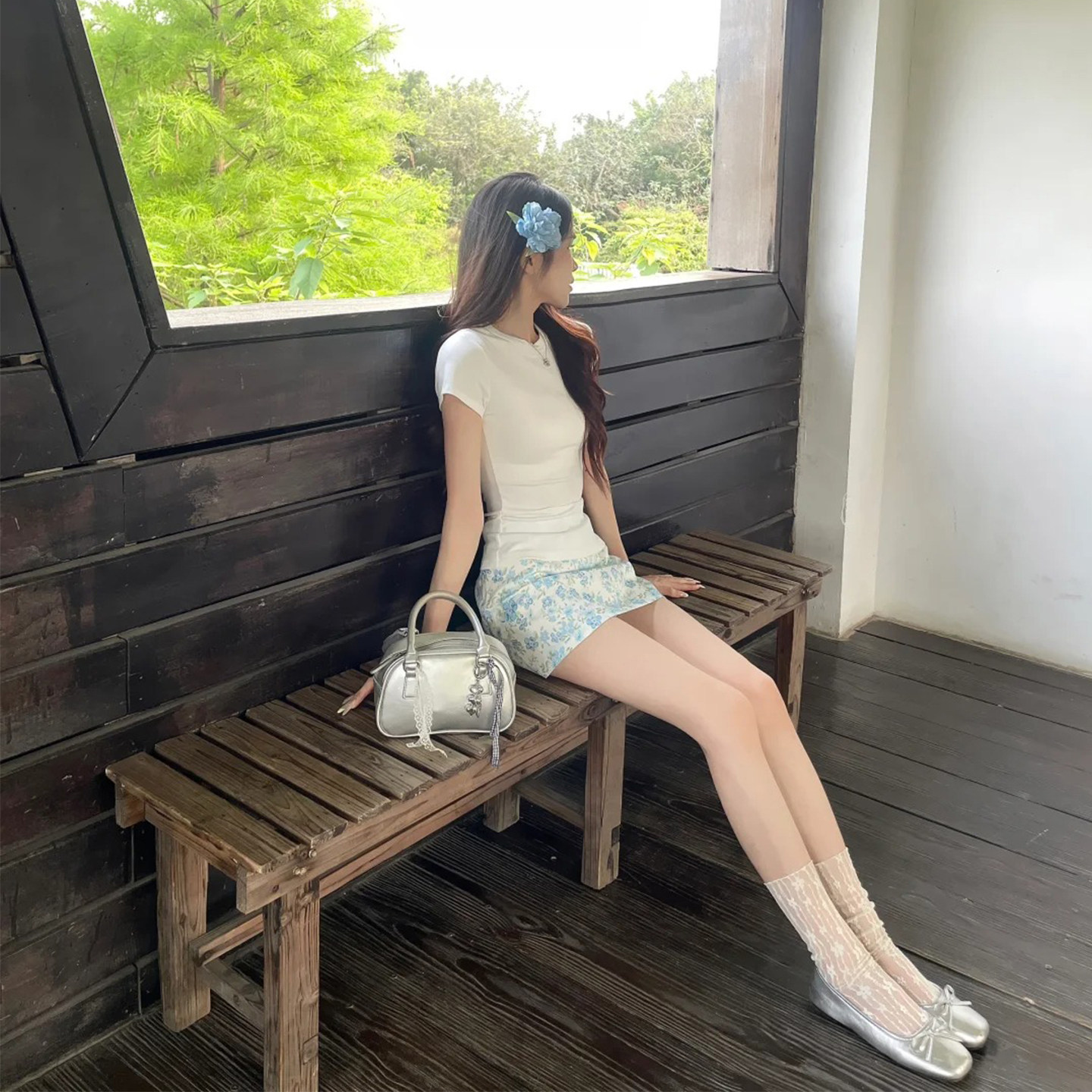 蓝色碎花a字半身裙女2026夏季甜美学院风百搭高腰显瘦包臀短裙子